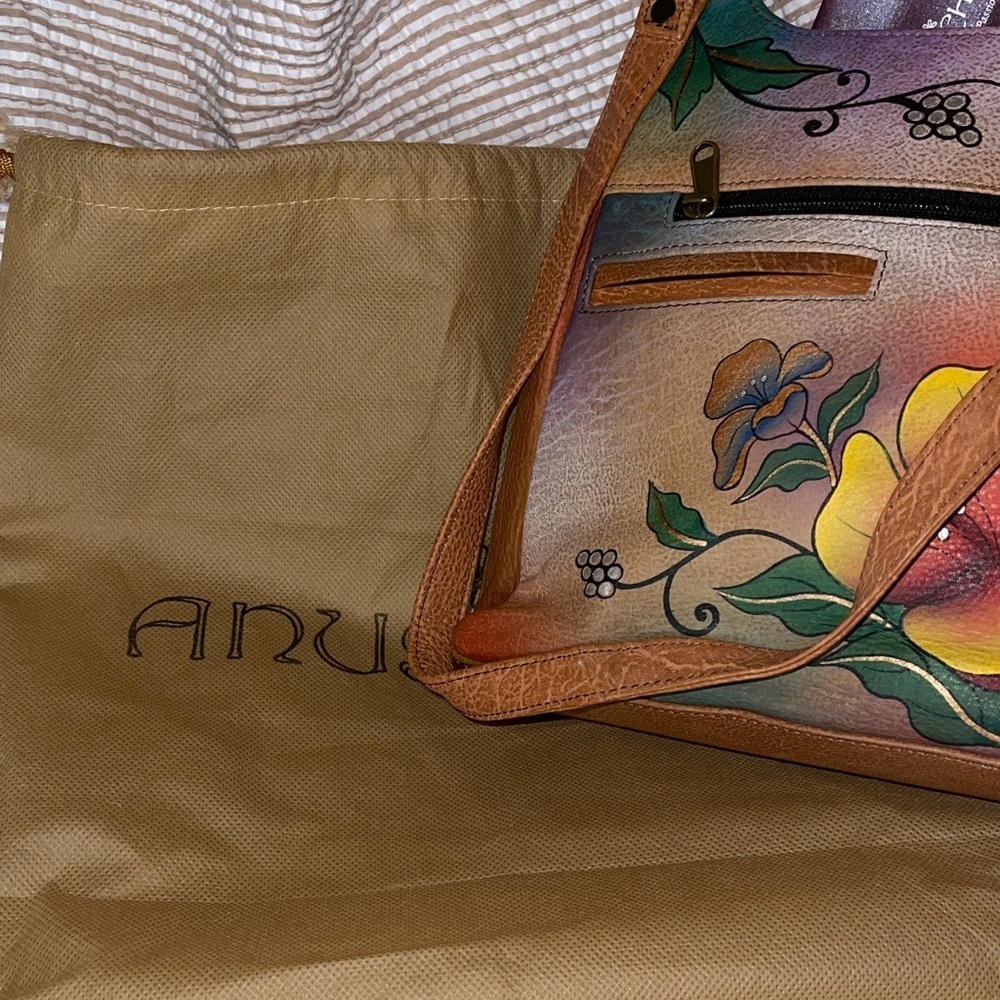 Anuschka Vibrant Floral Shoulder Bag - Orange and Green - Picture 8 of 9